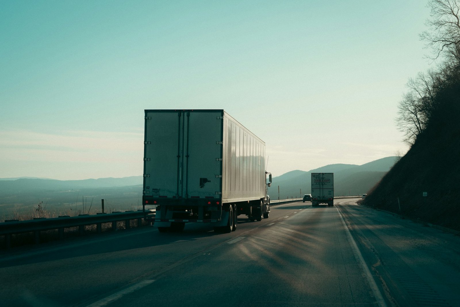 Freight trucks driving on a European motorway
